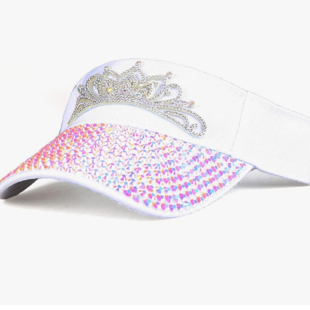 White Rhinestone Tiara Visor with Iridescent Brim